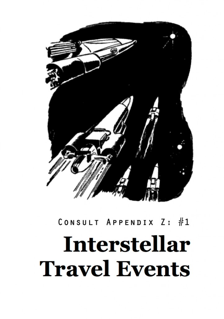 Cover image of Consult Appendix Z No 1 Interstellar Travel Events featuring five starships zipping through the void