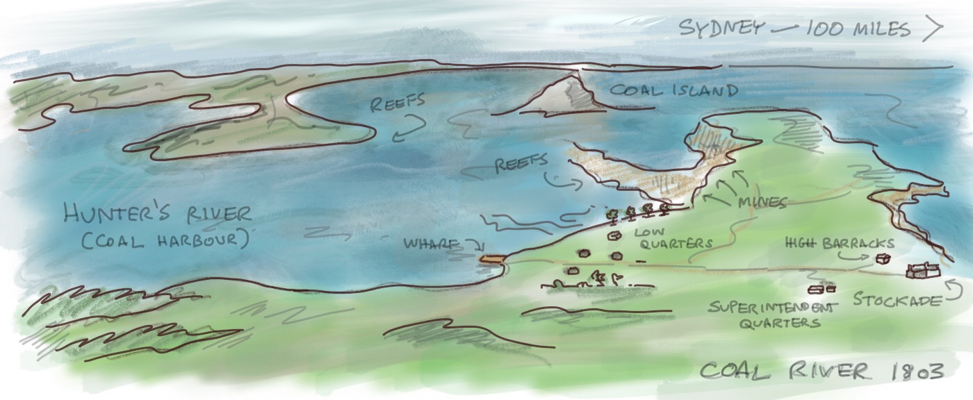 Sketch map of Coal River in New South Wales, Australia - 1803 - with some creative licence