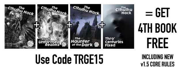 The four Cthulhu Hack books available as